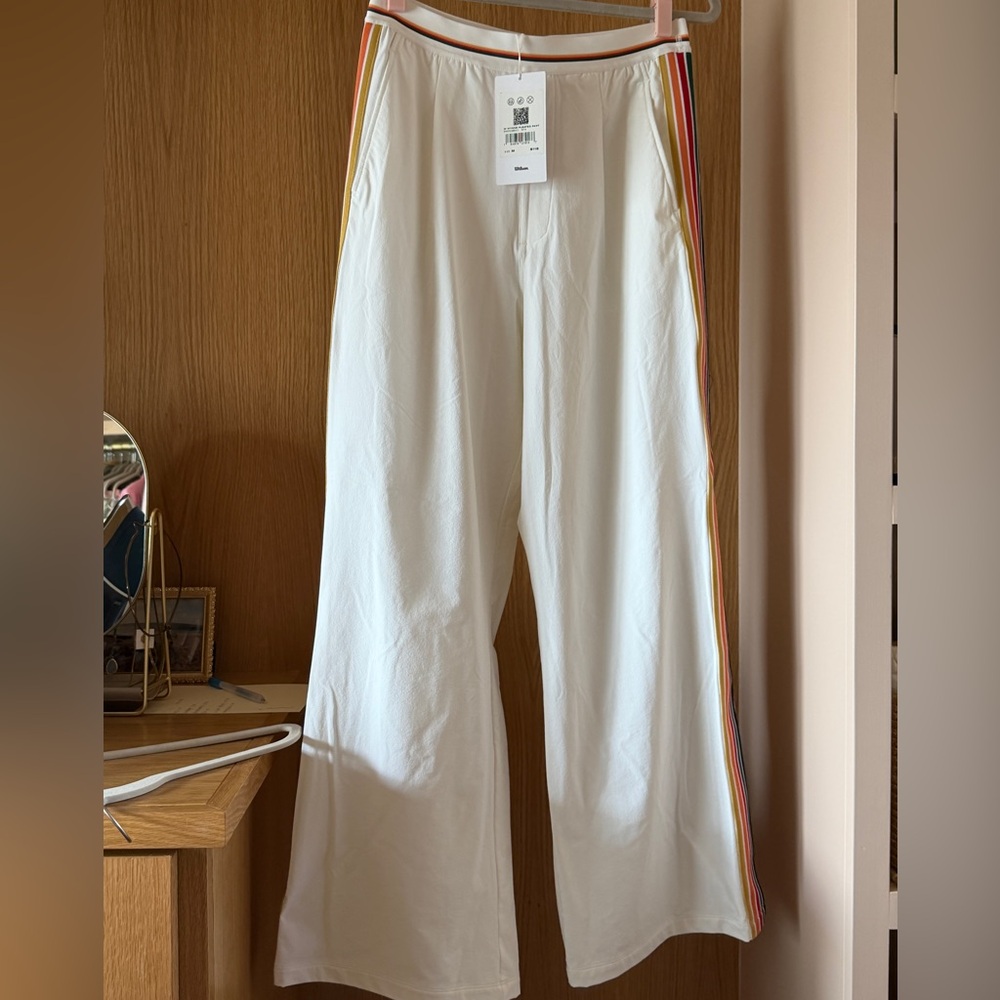 Wilson White Pants with Multicolor Stripe Trim